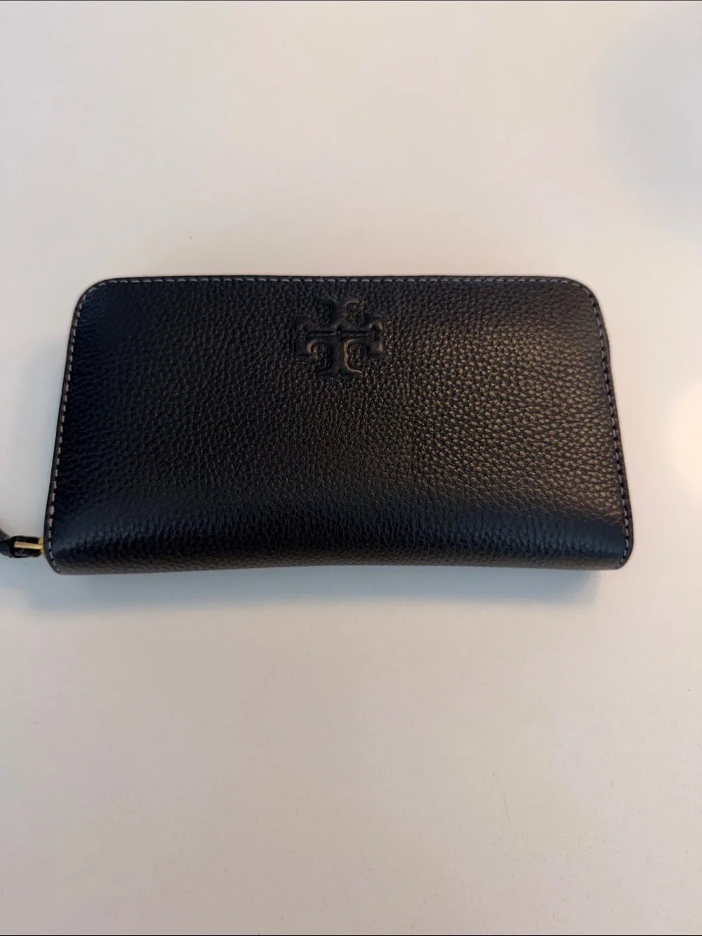 Tory Burch Black Pebbled Leather Zip-Around Wallet